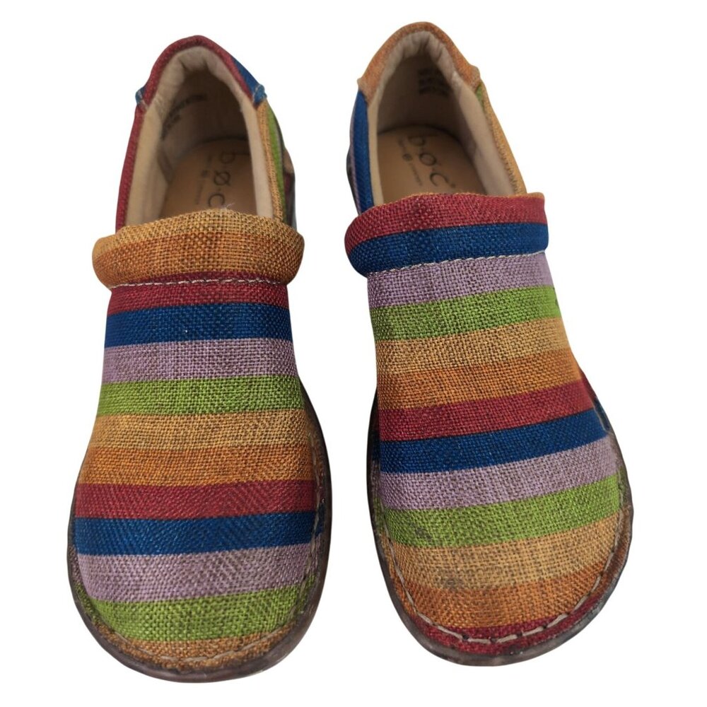 BOC Born Clogs Womens 6.5 Rainbow Stripe Slip On Wedge Nadiyya‎ Comfort Boho - Picture 2 of 9